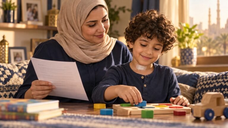 العناية بطفل في البيت بعد جرح عملية الكيس الدرقي اللساني — صورة تعبيرية مولّدة